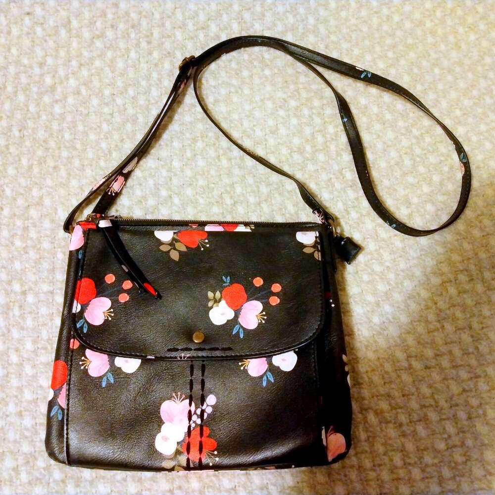 Black Floral Boho Crossbody Bag Purse 8x9 Cottagecore Coquette Festival Feminine - Picture 2 of 13